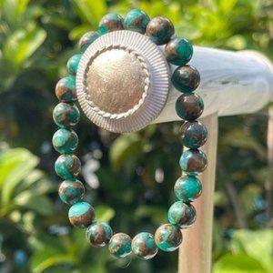 8mm Green Opal Bronzite Stretch Bead Bracelet